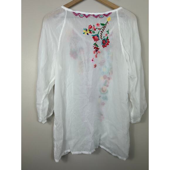 Johnny Was Floral Embroidered Half Button up Top White Sz Small Boho - Picture 7 of 7